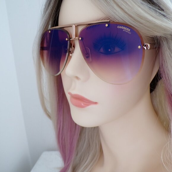 Carrera Rimless Gradient Aviator Pilot Shades, Gold Copper Blue Mirror 1032S A8 - Picture 12 of 14